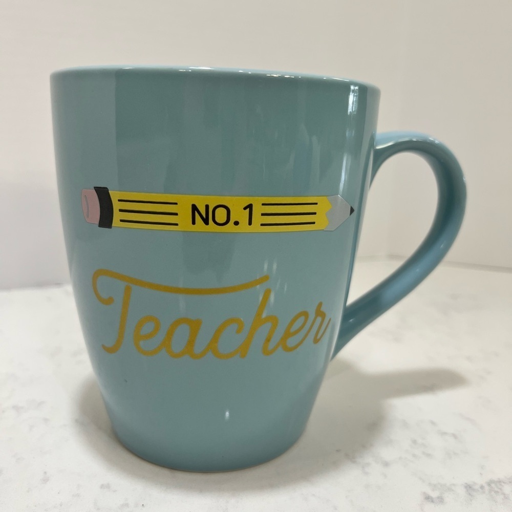 No.1 Teacher Blue Mug with Pencil Graphic - Picture 1 of 8